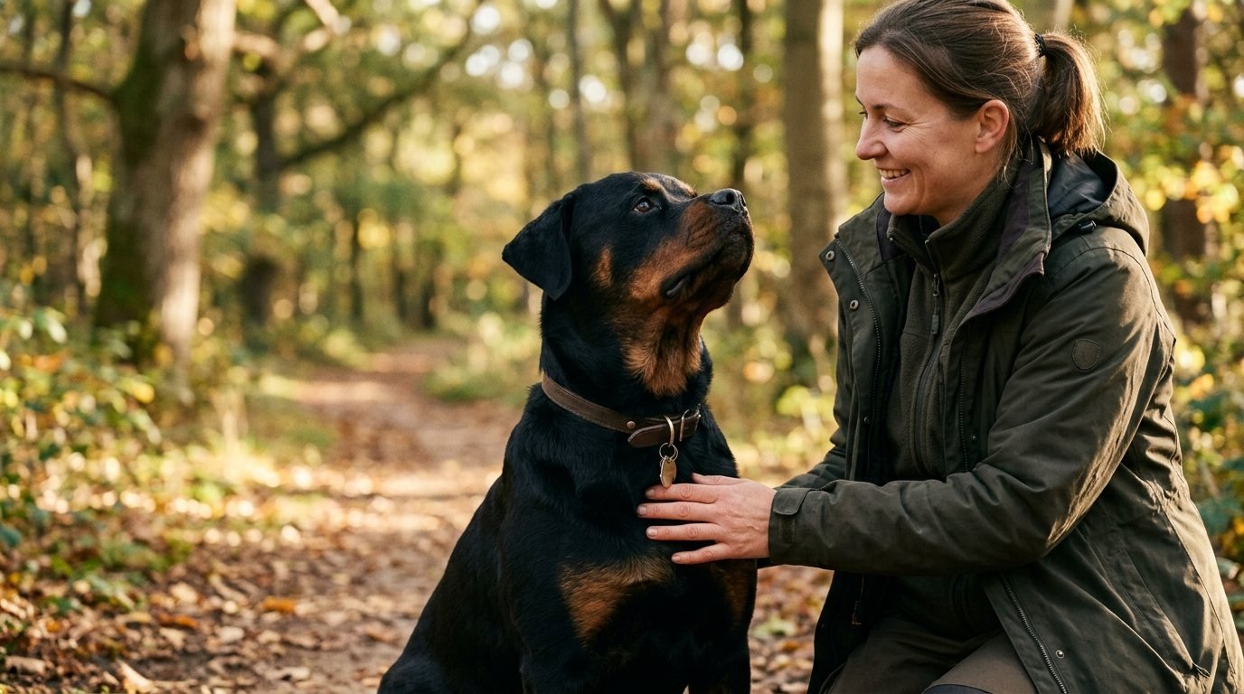 Dog looking attentively toward a trainer