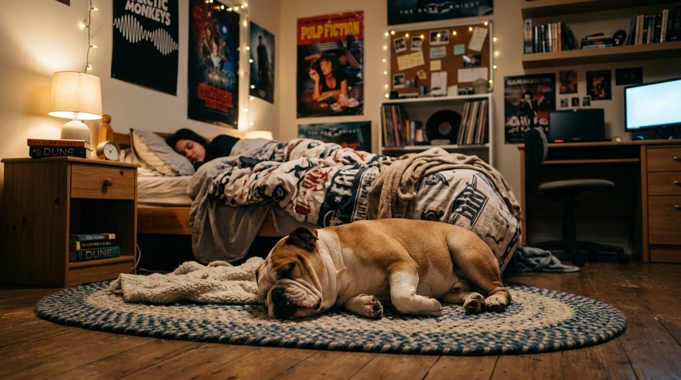Dog resting calmly at home